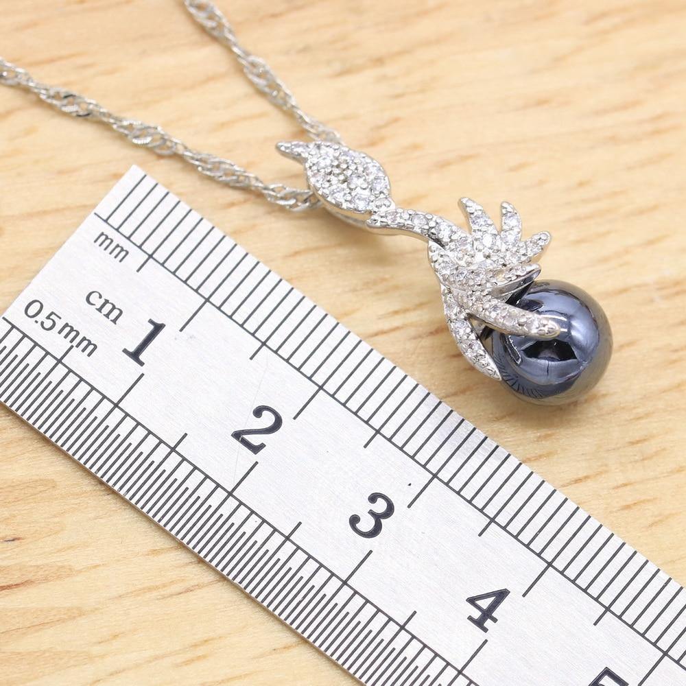 Black Pearl Silver Color Jewelry Sets for Women Earrings Necklace Pendant Ring New Arrival - The Jewellery Supermarket