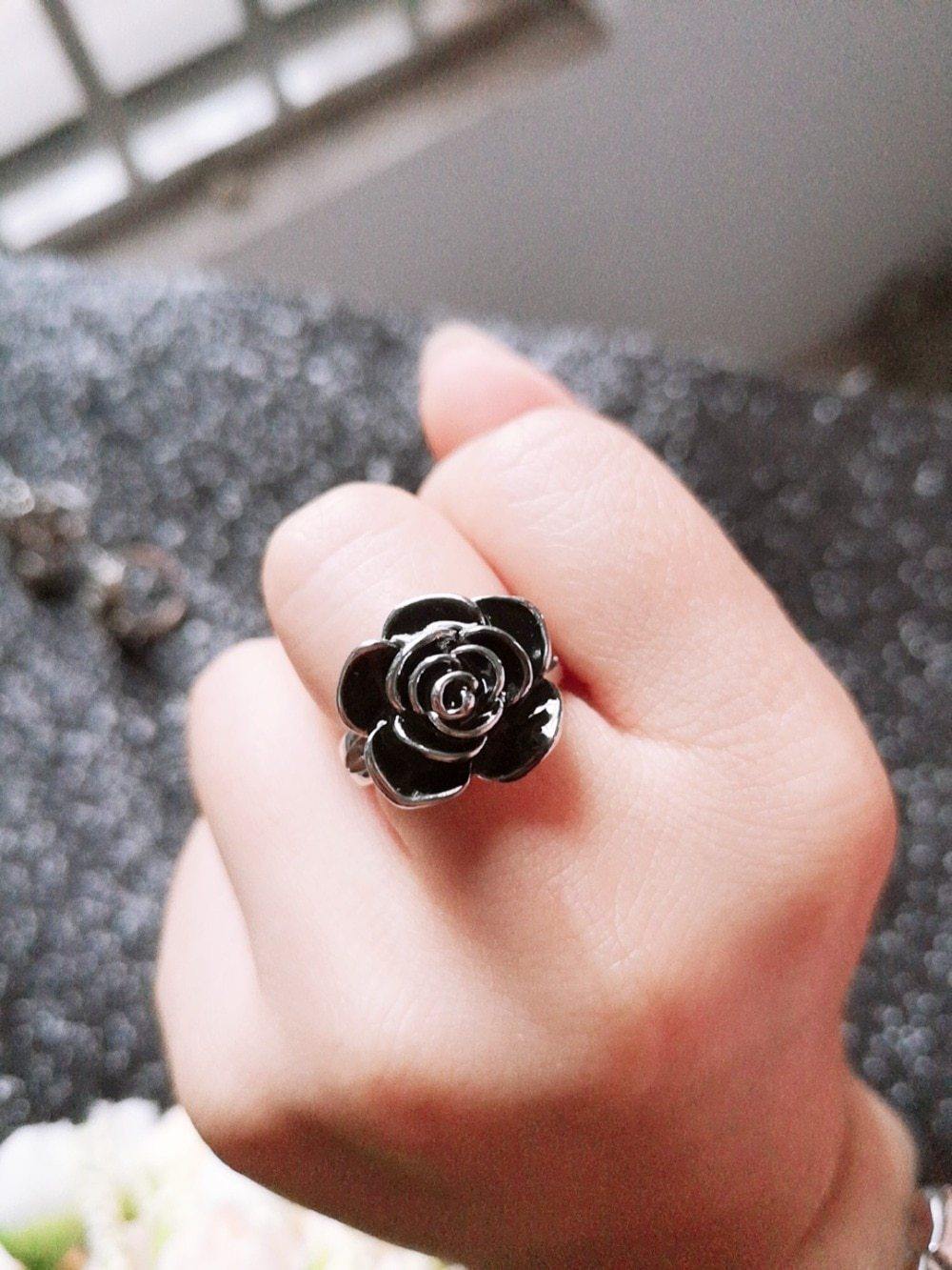 Black Rose Ring with Quality Cubic Zirconia Micro Pave Vintage Flower Rings - The Jewellery Supermarket