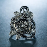 Black Rose Ring with Quality Cubic Zirconia Micro Pave Vintage Flower Rings - The Jewellery Supermarket