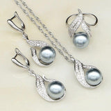 Blue Grey White Pink Pearl AAA+ Cubic Zirconia 925 Silver Jewelry Set