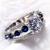 Blue/White Round AAA+ Quality CZ Crystals Novel Designed Ring - The Jewellery Supermarket