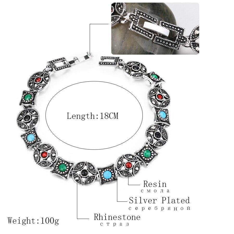 Bohemia Tibetan Silver Multicolour Resin Cuff Women Bracelets Bangles - The Jewellery Supermarket