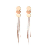 Bohemia Trendy Rose Gold colour Stainless Steel Round Disc With Tassel Earrings - The Jewellery Supermarket