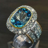 Brilliant Sky Blue AAA+ Cubic Zirconia Diamond Two Tone Bridal Ring - The Jewellery Supermarket