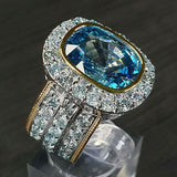 Brilliant Sky Blue AAA+ Cubic Zirconia Diamond Two Tone Bridal Ring - The Jewellery Supermarket