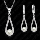 Captivating Sterling Silver Crystal Water Drop Pearl Necklace Earring Set - Best Online Prices by Jewellery Supermarket - The Jewellery Supermarket
