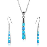 Charm Geometric Shape Blue Imitation Fire Opal Pendant Necklace With Earrings