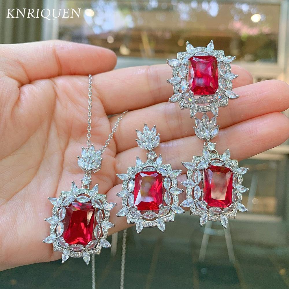 Charming Silver Vintage 10*14mm Lab Created Ruby Gemstone Luxury Jewellery Set - The Jewellery Supermarket