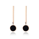Classic Black Round Acrylic Rose Gold Stainless Steel Long Earrings