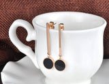 Classic Black Round Acrylic Rose Gold Stainless Steel Long Earrings - The Jewellery Supermarket