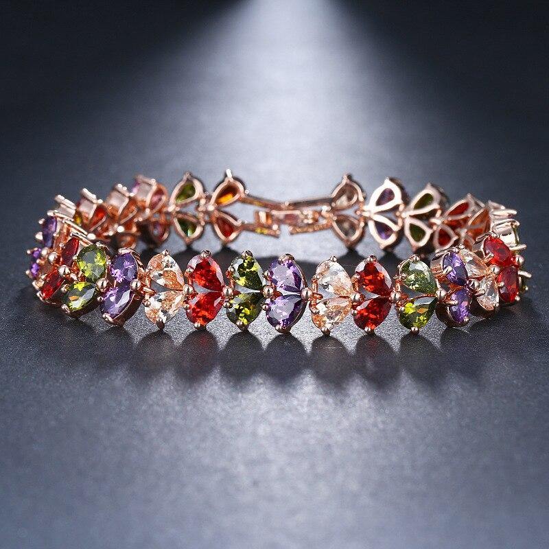 Classic Colourful Luxury Exquisite AAA+ Cubic Zirconia Diamonds Love Heart Bracelet - The Jewellery Supermarket