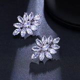 Classic Elegant Geometric AAA+ Cubic Zirconia Diamonds Flower Earrings - The Jewellery Supermarket