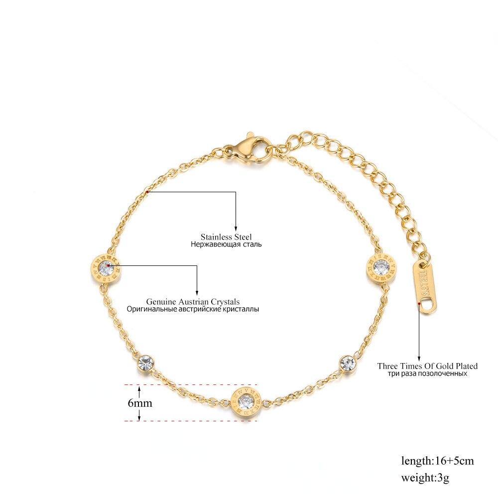 Classic Roman Numerals AAA+ Cubic Zirconia Diamonds Chain & Link Titanium Steel Bracelet - The Jewellery Supermarket