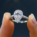 Classic Silver Color Water Drop Pear Shiny AAA+ Cubic Zirconia Diamonds Delicate Ring