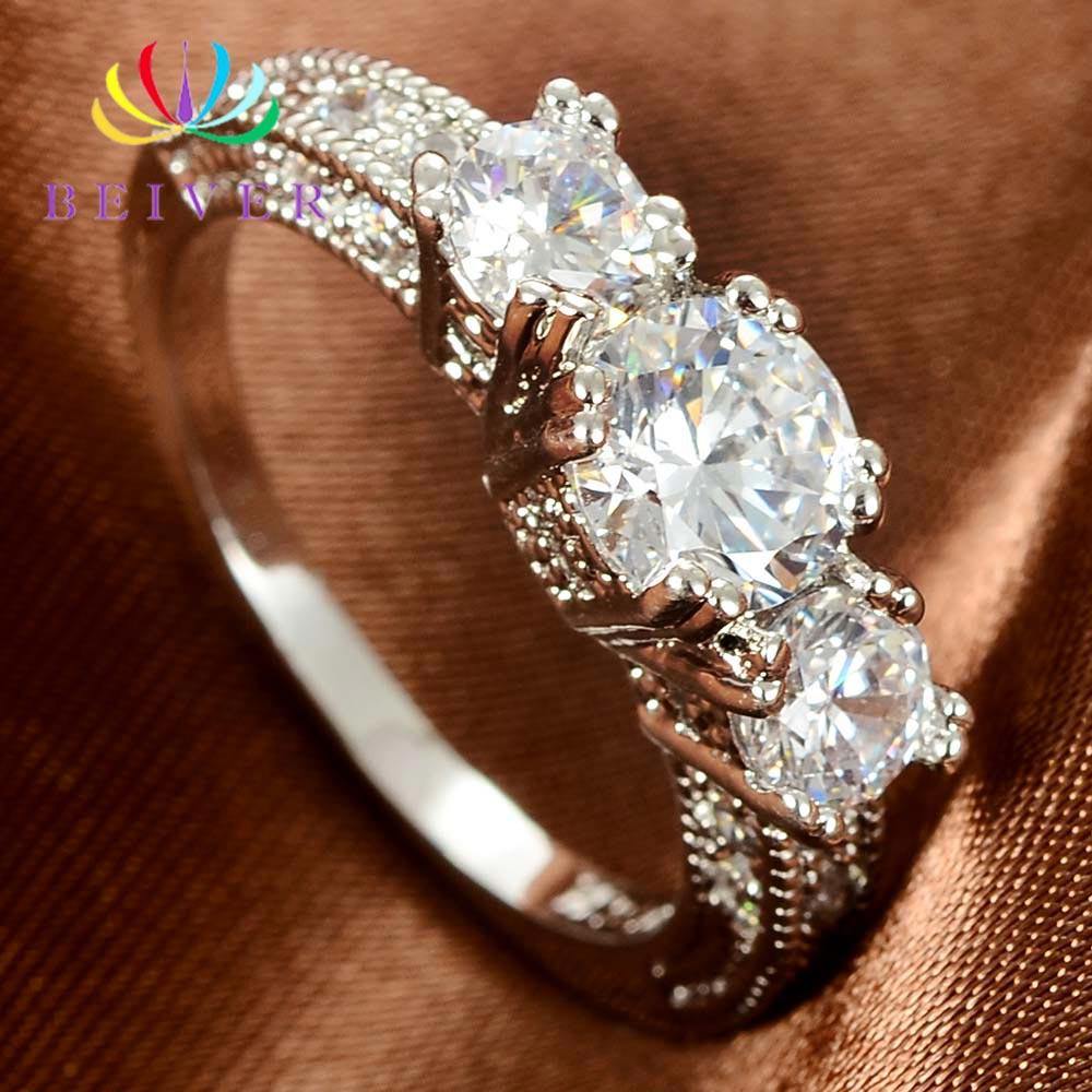 Clear 3 Stones AAA Zircon White Gold Filled Engagement Ring- Wholesale Prices by Jewellery Supermarket - The Jewellery Supermarket