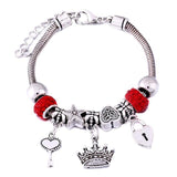 Crown Charm Lobster Buckle Snake Chain Beaded Bangles - The Jewellery Supermarket