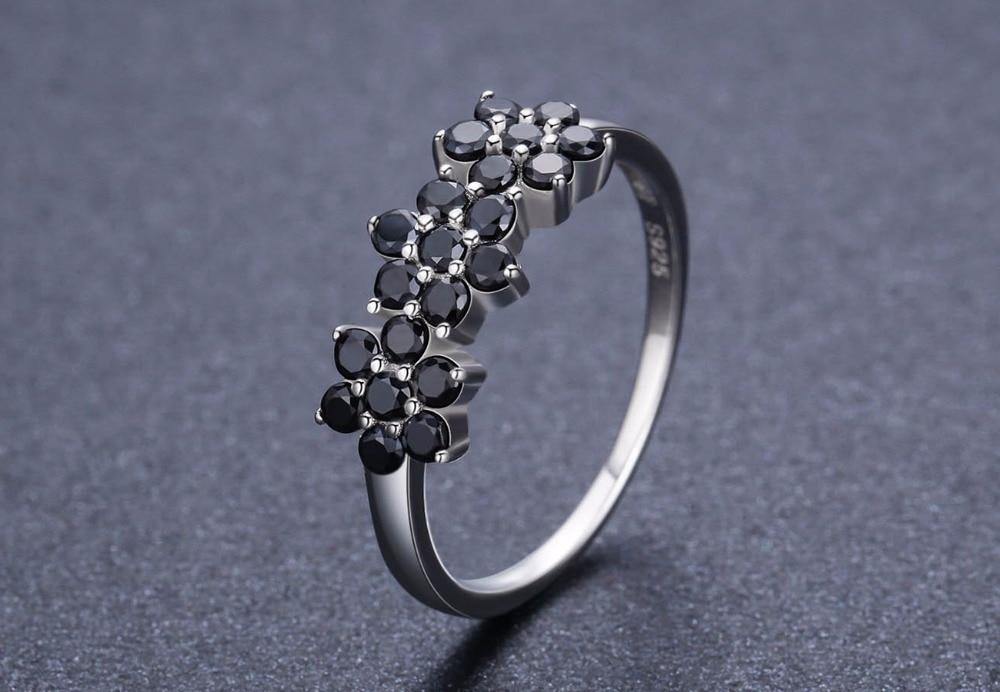 Cute 925 Sterling Silver Flower Bague Black Spinel Wedding Rings - Best Online Prices by Jewellery Supermarket - The Jewellery Supermarket