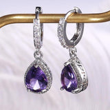 Cute Silver 925 Jewelry with Amethyst Gemstones Water Drop Shaped Earrings