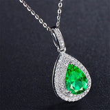 Dazzling 925 Silver Pendant Necklace with Water Drop Shape Emerald Zircon - Best Online Prices by Jewellery Supermarket - The Jewellery Supermarket