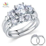 Dazzling Round Cut 2-Pcs Simulated Lab Diamond Silver Promise Engagement Ring Set - The Jewellery Supermarket