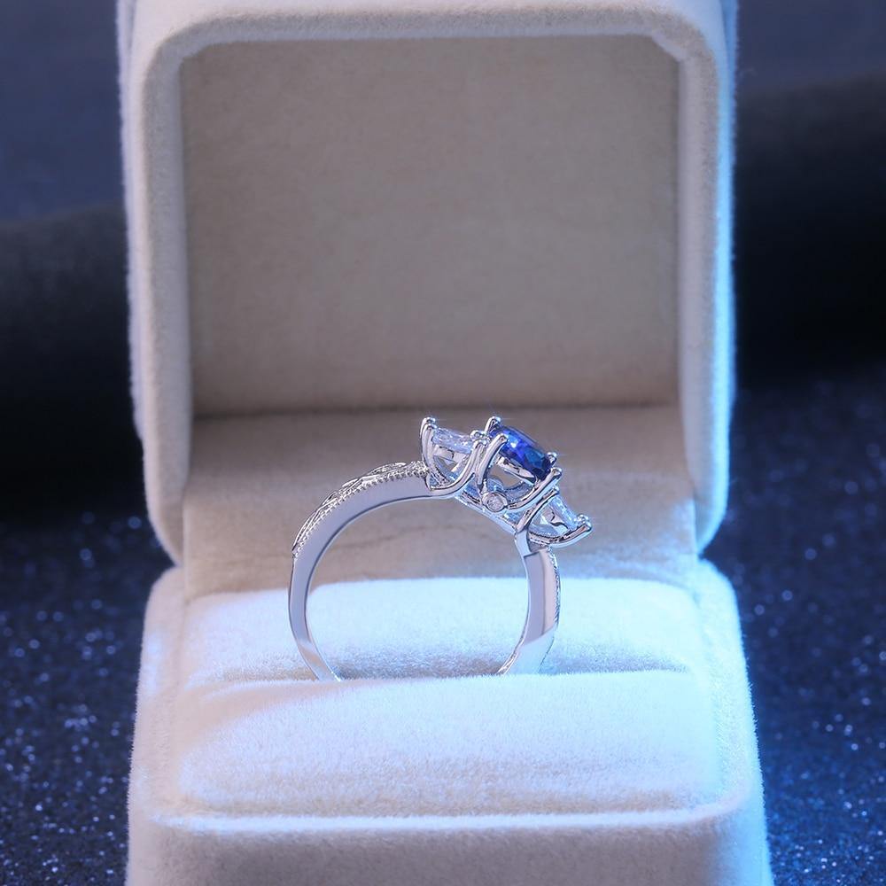 Deep Blue Stone Ancient Pattern Mysterious Charm AAA CZ Crystal Ring - The Jewellery Supermarket
