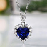 Elegant Blue Heart AAA+ Cubic Zirconia Diamonds Delicate Pendant Necklace - The Jewellery Supermarket