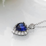 Elegant Blue Heart AAA+ Cubic Zirconia Diamonds Delicate Pendant Necklace - The Jewellery Supermarket
