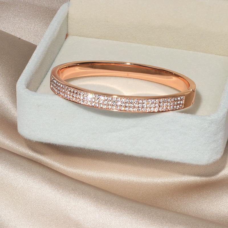 Elegant Classic Crystal Cuff Gold Color Bangles Bracelets For Women - The Jewellery Supermarket