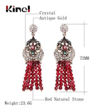 Ethnic Style Antique Gold Crystal Red Natural Stone Tassel Earrings - The Jewellery Supermarket