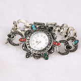 Ethnic Vintage Silver Color Fashion Flower Shape Metal Watch Bracelet Bangle - The Jewellery Supermarket