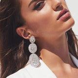 Exaggerated Multi-layer Round Drop Shiny Rhinestone Geometric Dangle Earrings - The Jewellery Supermarket