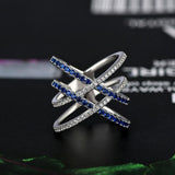 Excellent 925 Silver Sapphire AAA Zircon Gemstones Double Cross shaped Ring - Wholesale Prices by Jewellery Supermarket - The Jewellery Supermarket