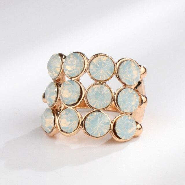 Exquisite Crystal Mosaic Opal Vintage Hot Gold Colour Fashion Ring - The Jewellery Supermarket