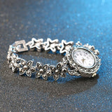 Exquisite Retro Look Floral Crystal Silver Plated Decorative Watch Bracelet For Women - The Jewellery Supermarket