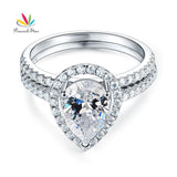 Fabulous 2 Ct Pear Cut Simulated Lab Diamond Silver Luxury Ring Set - The Jewellery Supermarket