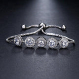 Fashion Charm Round High Quality AAA+ Cubic Zirconia Diamonds Classic Chain Adjustable Bracelet