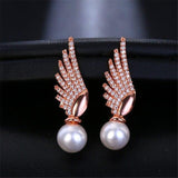 Fashion Luxury Pearl Elegant Angle Wing AAA+ Cubic Zirconia Diamonds Earrings