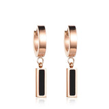 Fashion Rose Gold Colour White & Black Titanium Steel Hoop Earrings