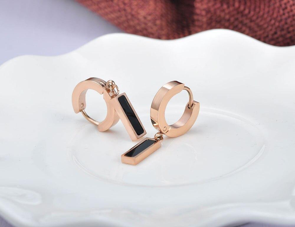 Fashion Rose Gold Colour White & Black Titanium Steel Hoop Earrings - The Jewellery Supermarket