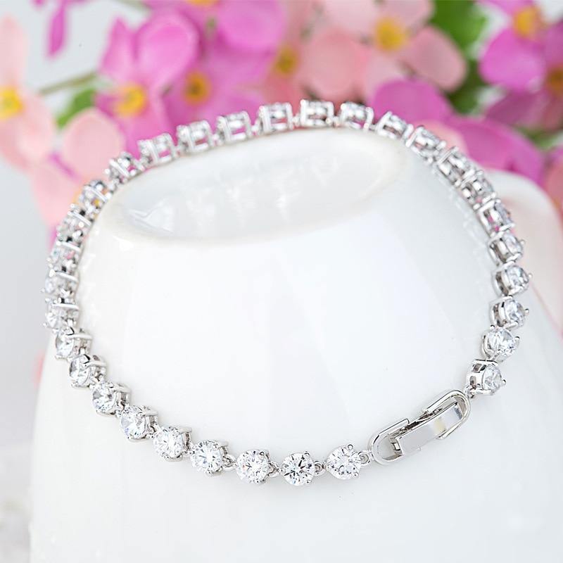 Fashion Silver AAA+ Cubic Zirconia Diamonds Circle Round Tennis Bracelet Bangle - The Jewellery Supermarket