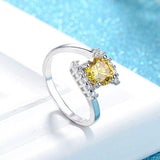 Fashion Silver Citrine AAA+ Zircon Diamonds Wedding Engagement Ring - The Jewellery Supermarket