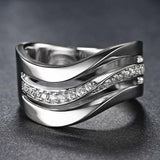 Fashion Silver Color Wave Shape Shine AAA+ Cubic Zirconia Diamonds Simple Ring - The Jewellery Supermarket