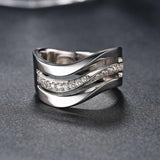 Fashion Silver Color Wave Shape Shine AAA+ Cubic Zirconia Diamonds Simple Ring - The Jewellery Supermarket