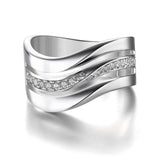 Fashion Silver Color Wave Shape Shine AAA+ Cubic Zirconia Diamonds Simple Ring - The Jewellery Supermarket