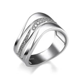 Fashion Silver Color Wave Shape Shine AAA+ Cubic Zirconia Diamonds Simple Ring - The Jewellery Supermarket