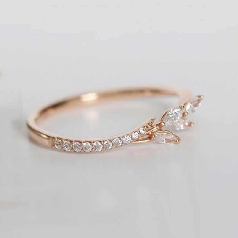 Fashion White High Quality AAA+ Cubic Zirconia Diamonds Cute Leaf Promise Ring - The Jewellery Supermarket