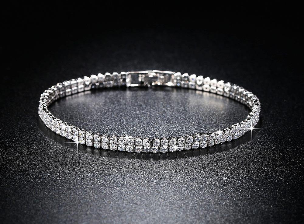 Fine Jewellery AAA+ Zirconia Diamonds Chain Silver Bracelet Bangle - The Jewellery Supermarket