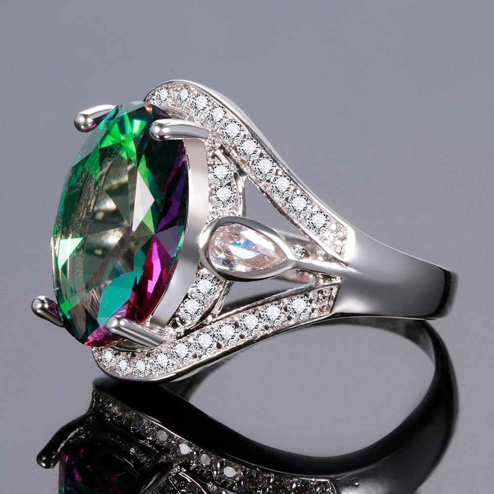 Fine Jewelry Genuine Rainbow Fire Mystic Topaz Silver Ring - The Jewellery Supermarket