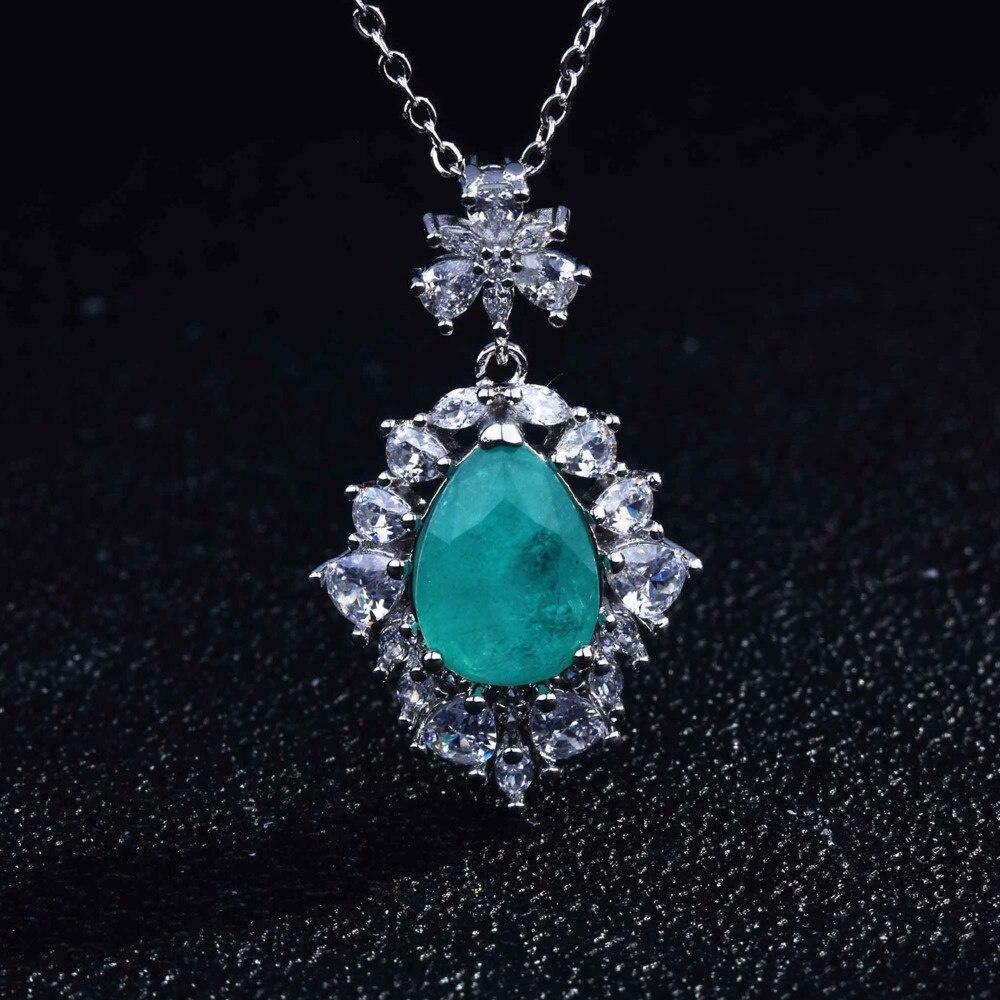 Fine Jewelry Vintage Silver Oval Cut Paraiba Tourmaline Gemstone Pendants Necklaces - The Jewellery Supermarket
