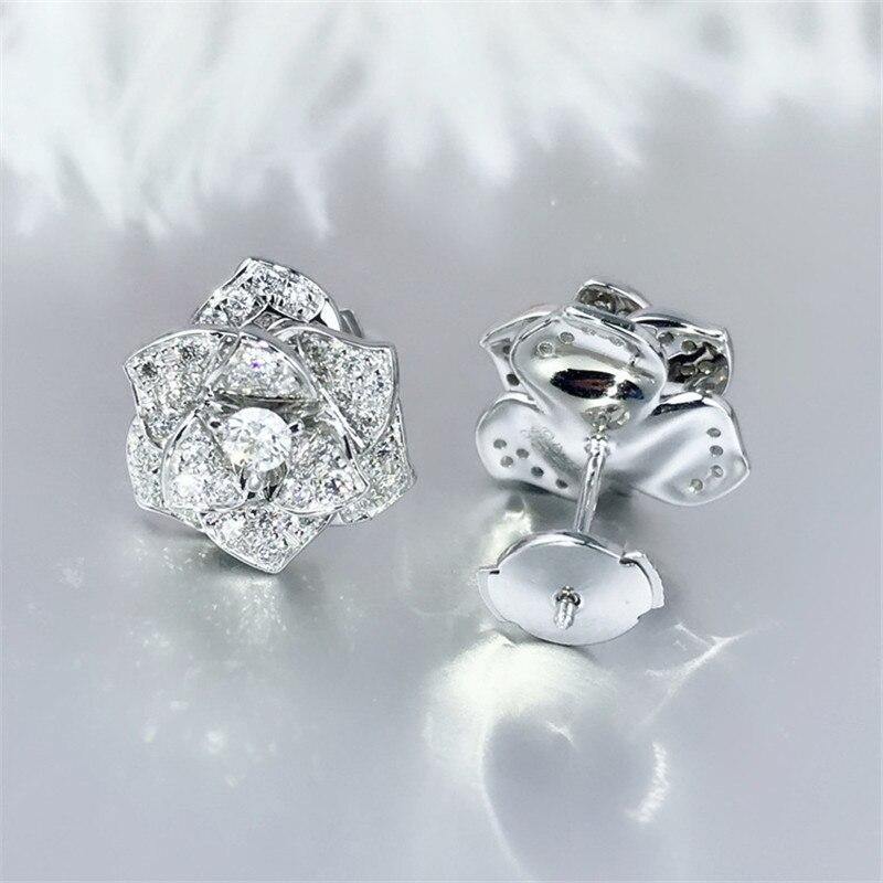 Flower Shape Simulated Diamond Stud Earring Silver Earring Jewelry - The Jewellery Supermarket